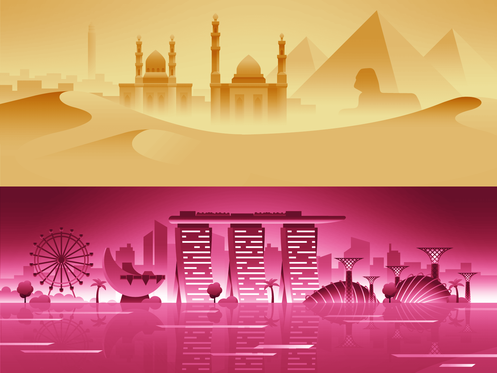 Singapore and Cairo cities illustrated